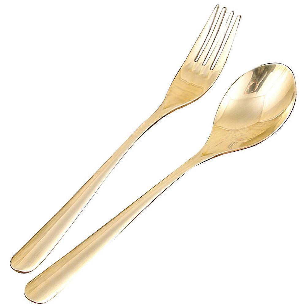 1 Set Western Dinnerware Flatware with Brass Handle Fork Spoon Cutlery for Restaurant