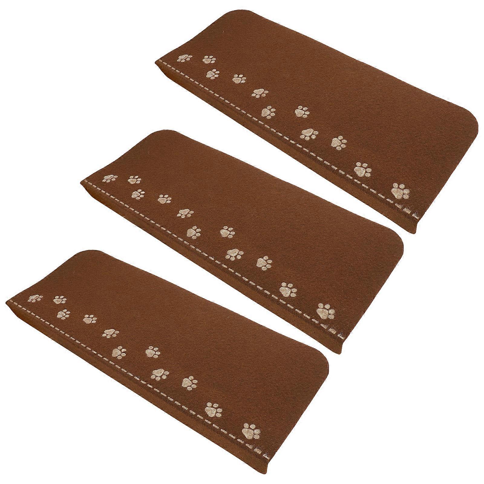 Luminous Stair Mat Tiles for Indoor Stairs – Non Slip Carpet Runners with Edge Strips for Living Room & Door Steps – 3pcs Set – Coffee Color –