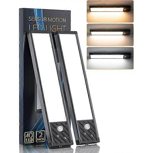 Rechargeable 40 LED Cabinet Light, Battery-powered, 3-Color Dimmable, Motion Sensor, Wireless Magnetic Night Light (2-pack)
