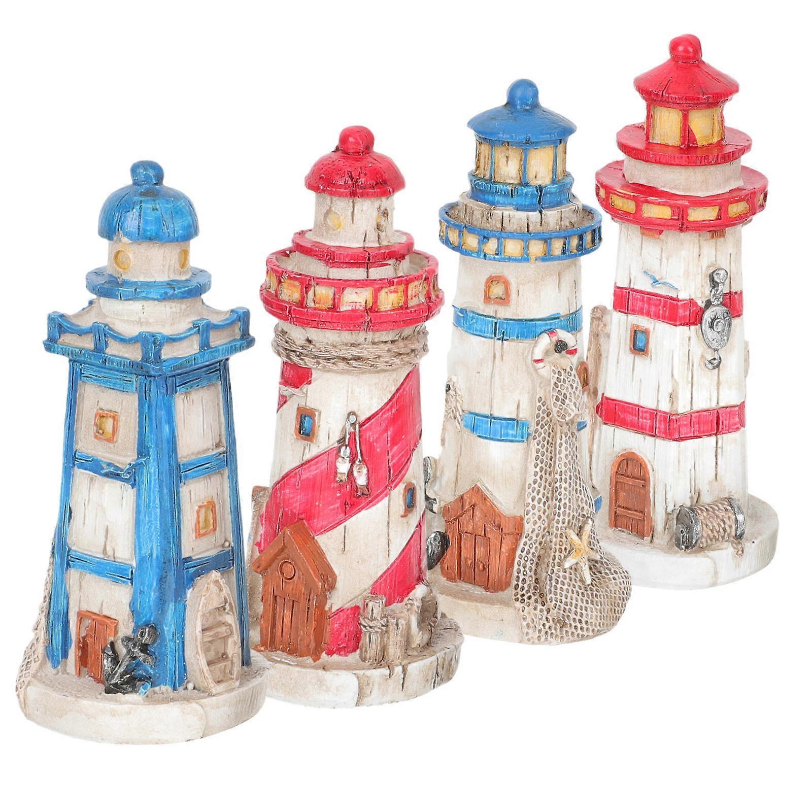 Nautical Lighthouse Decoration for Fish Tank and Home Desk Resin Assorted Color 4Pcs