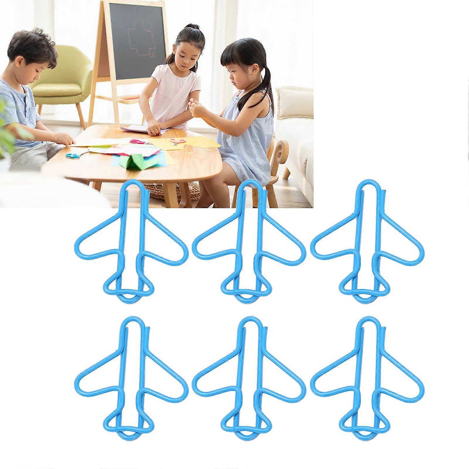 100Pcs Cute Paper Clips Plane Shape Design Covered Wire Bright Color Fancy Paperclips for Scrapbook Card Papercraft Blue 