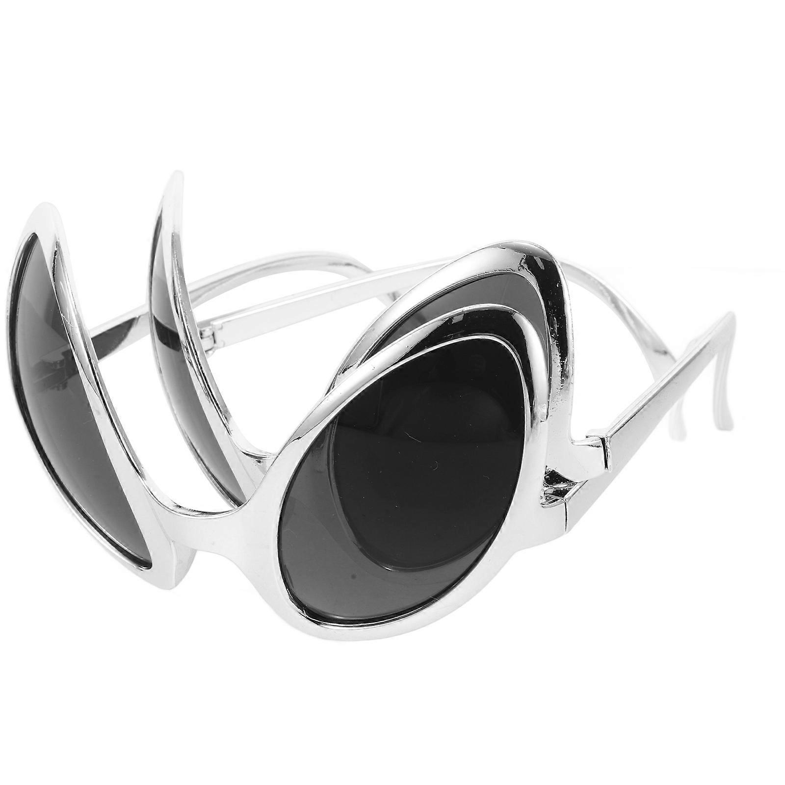 2Pcs Round Funny Eye Glasses Quirky Costume For Gathering Beach Events Silver Frame Grey Lenses