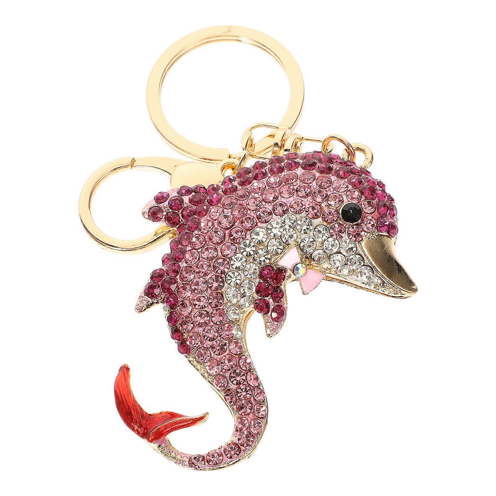Dolphin Shape Rhinestone Key Chain Bag Pendant Daily Use Pink 13.50X5.50X1.50CM Simple Design 1Set