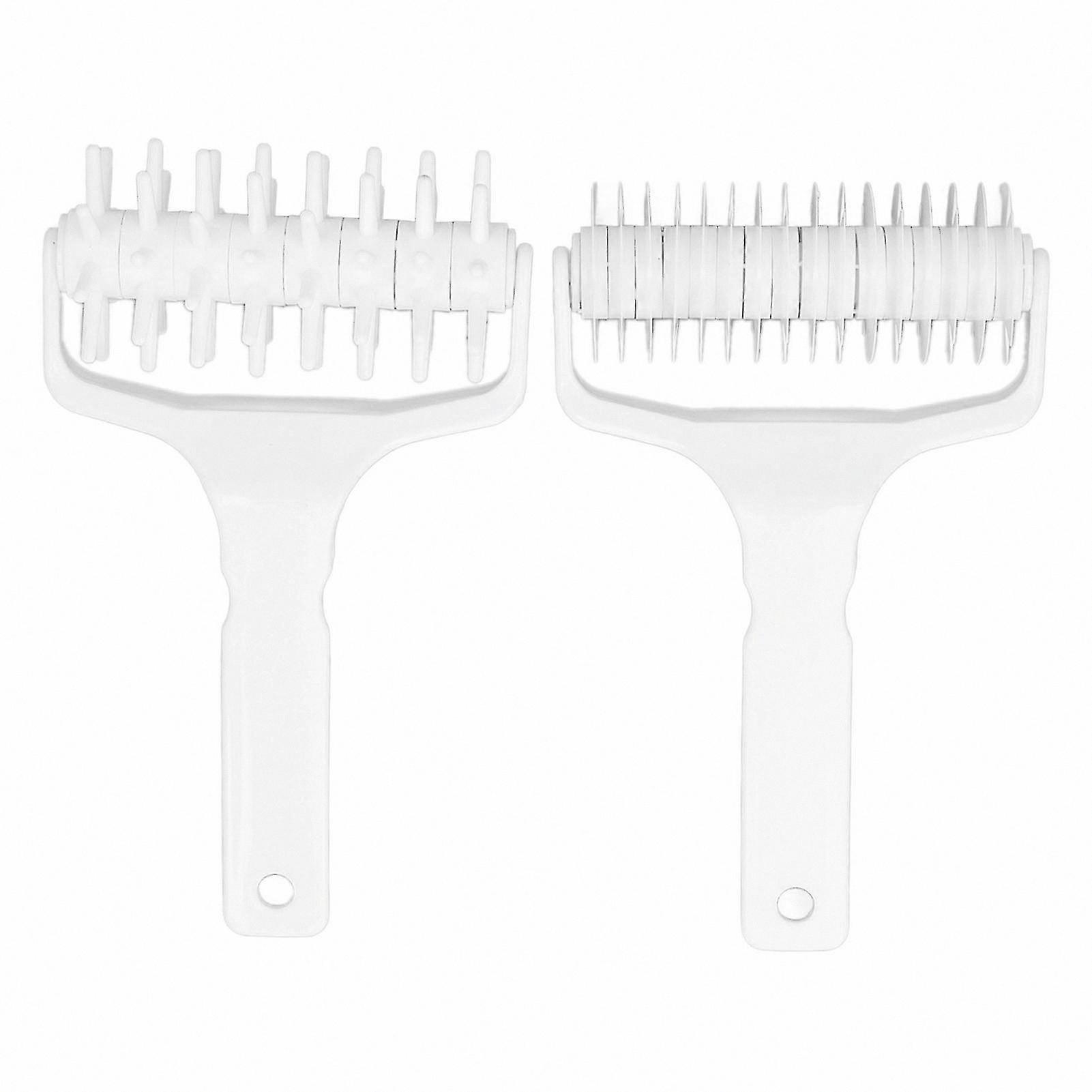 2-Piece Plastic Dough Roller and Docker with Long Handle for Baking Pizza, Pastry, Pie, and Bread
