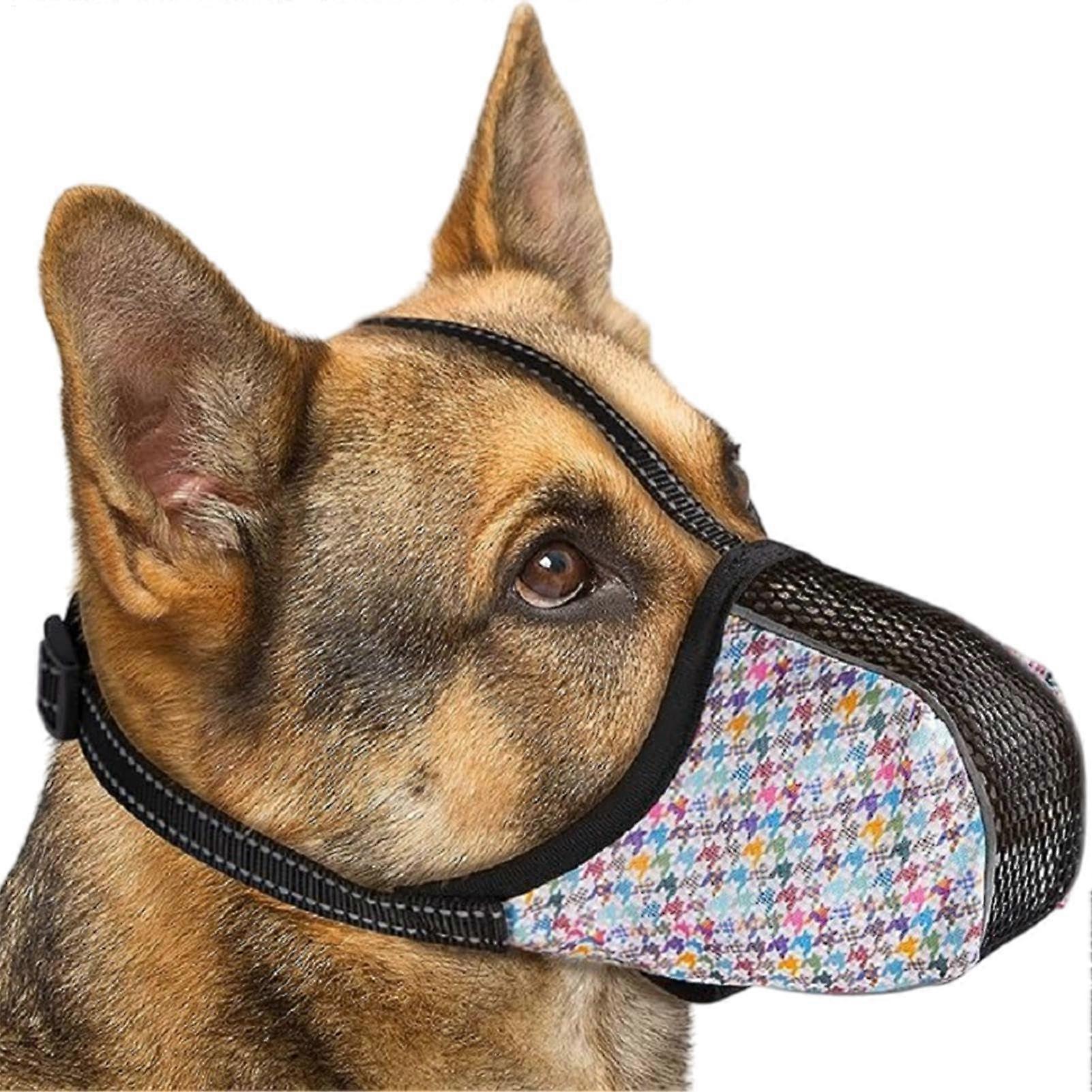 Dog Muzzle Adjustable Breathable Air-Mesh Soft-Cover Anti-Bark Chew-Training Allows Panting Wildlife Guard Colorful 2L