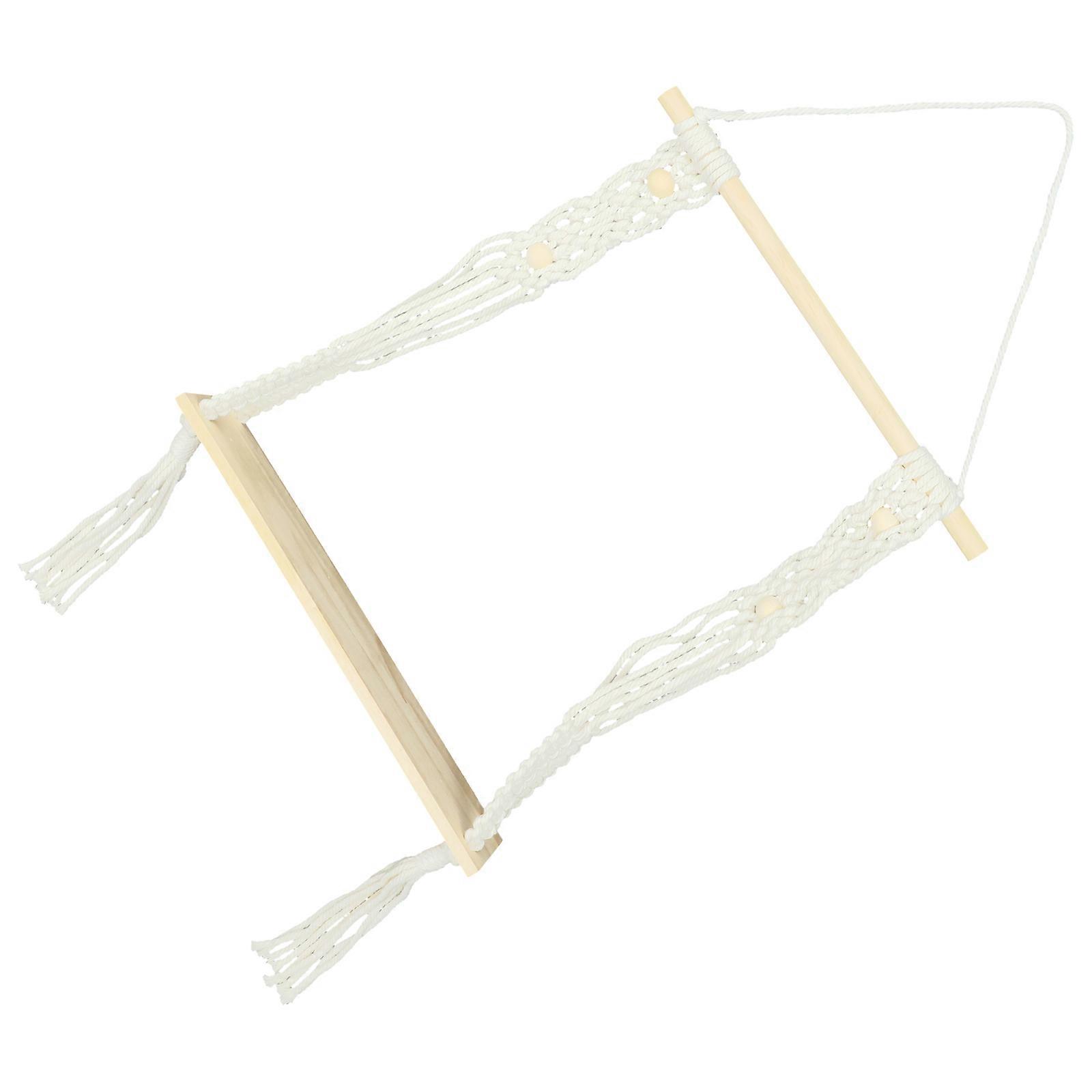 Natural Wood Floating Shelf with Macrame Tassels – Boho Style Hanging Storage Rack for Plants, Indoor and Outdoor Use