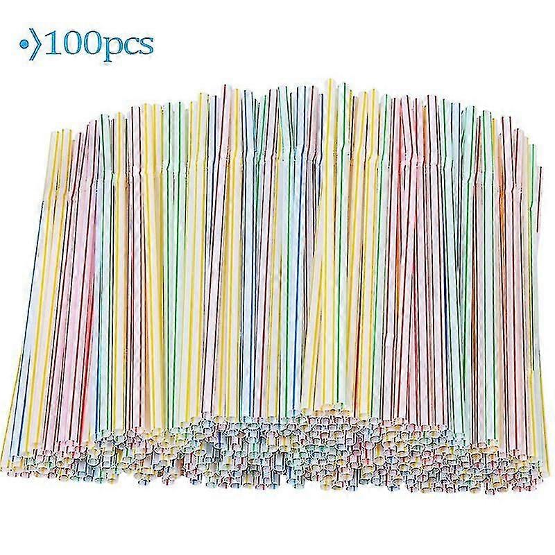 100pcs Plastic Drinking Straws Multi-colored Striped Bedable Disposable Straws-yu