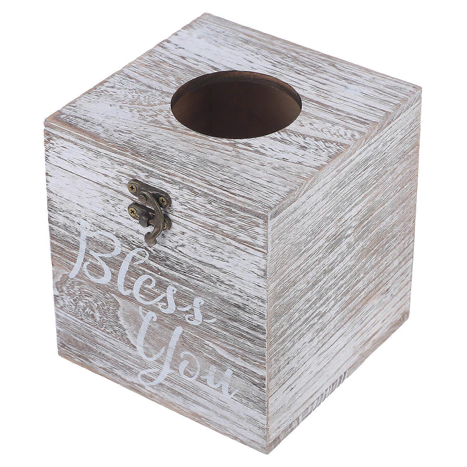 Grey Wooden Tissue Box Cover for Home Use Simple Style Design Compatible with Standard Size 7.5 x 5.5 x 5.5