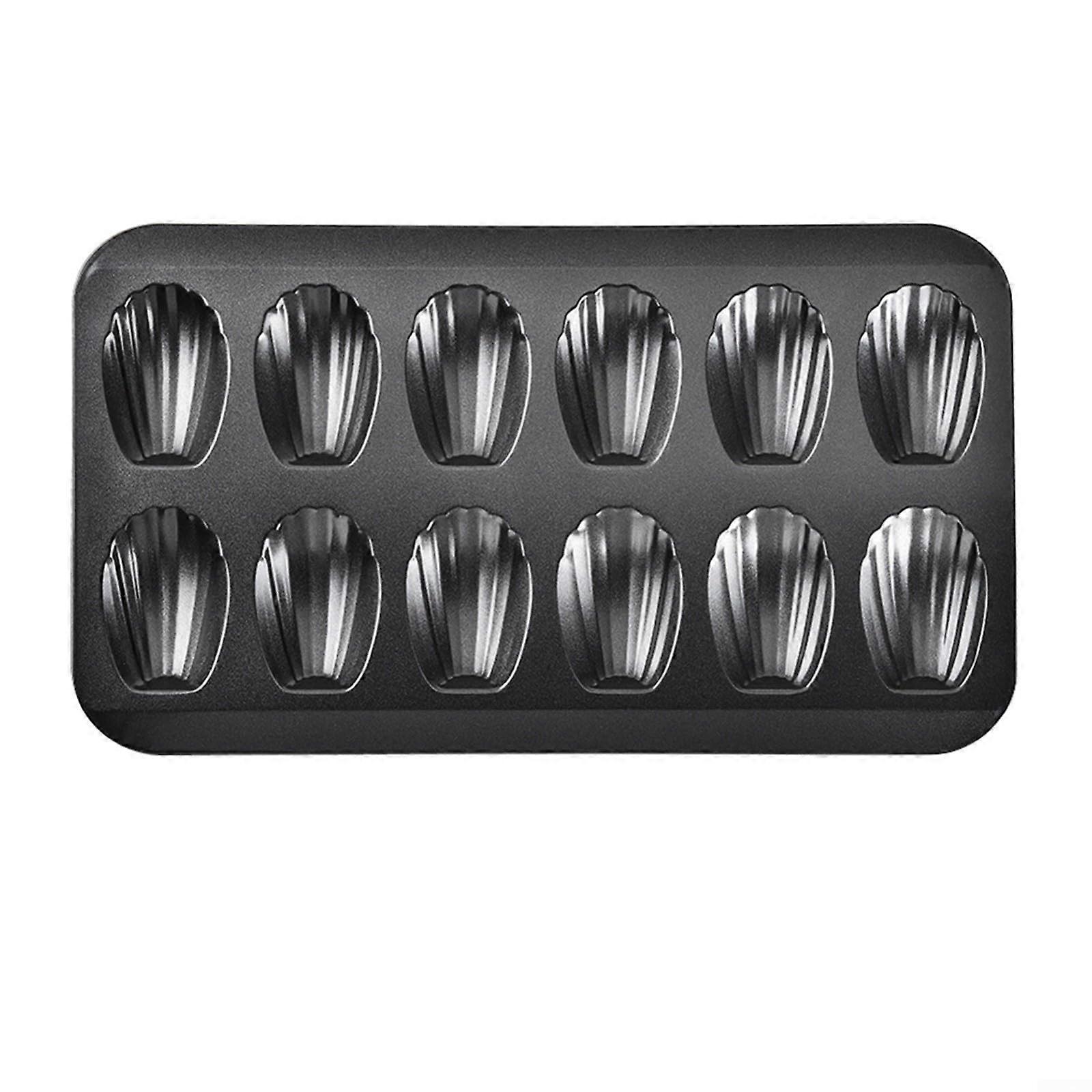 Non-Stick Mini Cake Pan - 12-Cavity, Stainless Steel Bakeware, Black