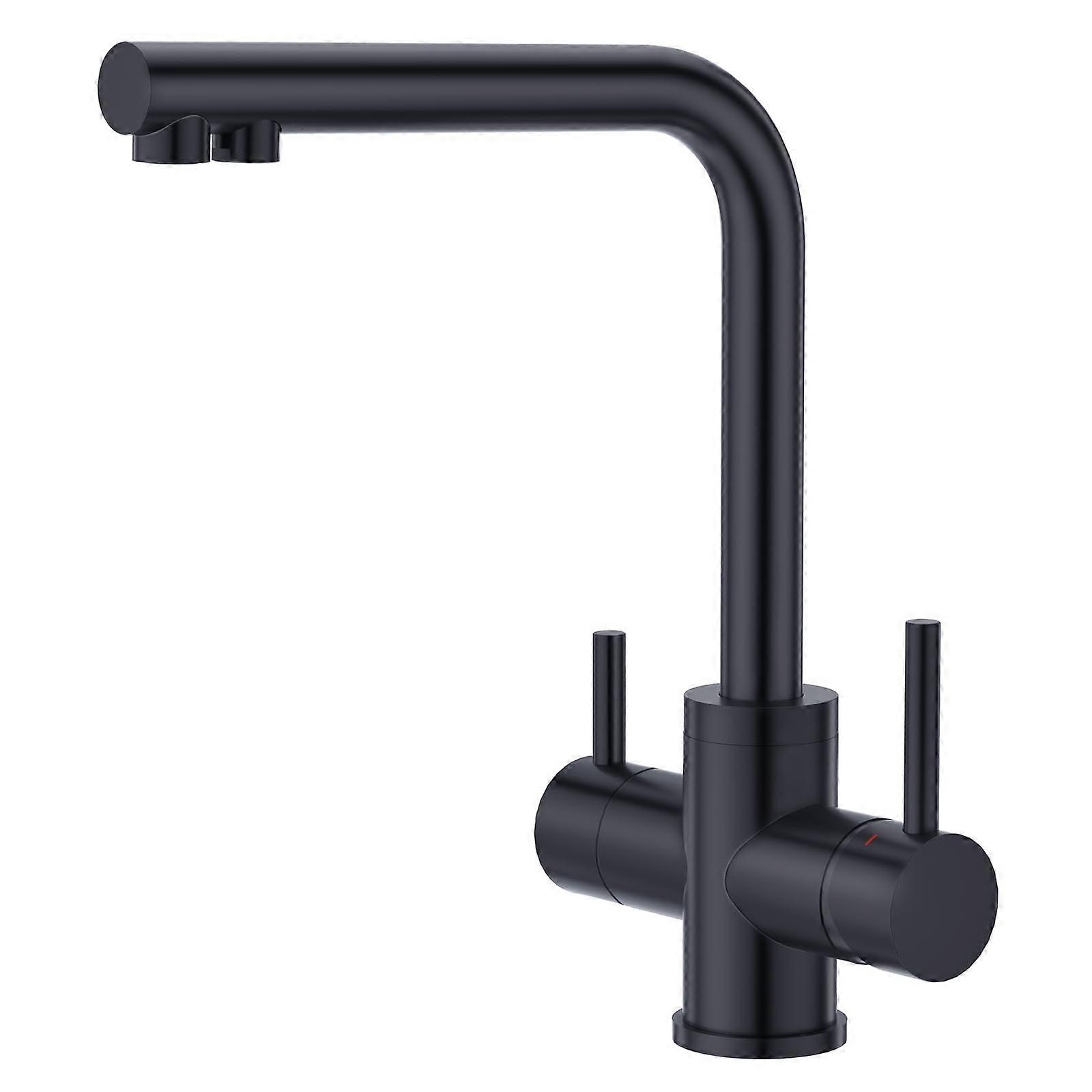 3-Way Kitchen Tap 360-Degree Rotatable, 3-In-1 Osmosis/Water-Filter Mixer Tap, Double-Lever, Stainless Steel Matt Black
