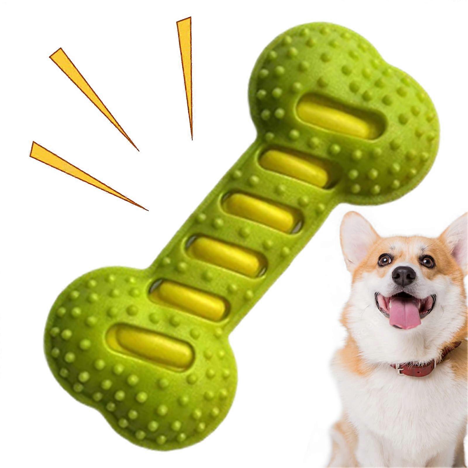 Puppy Chew Toys for Teething, Interactive Bone-Shaped Squeaky Toys Set, 130g, Green, 20x9.5x4.5cm for Small to Medium Dogs