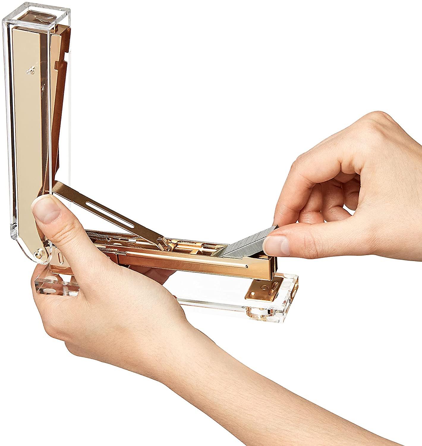 Agrafeuse De Bureau Acrylique Transparente Dorée - Compacte (12,5 Cm) - Pour Maison, école, Bureau - Pratique Et Esthétique