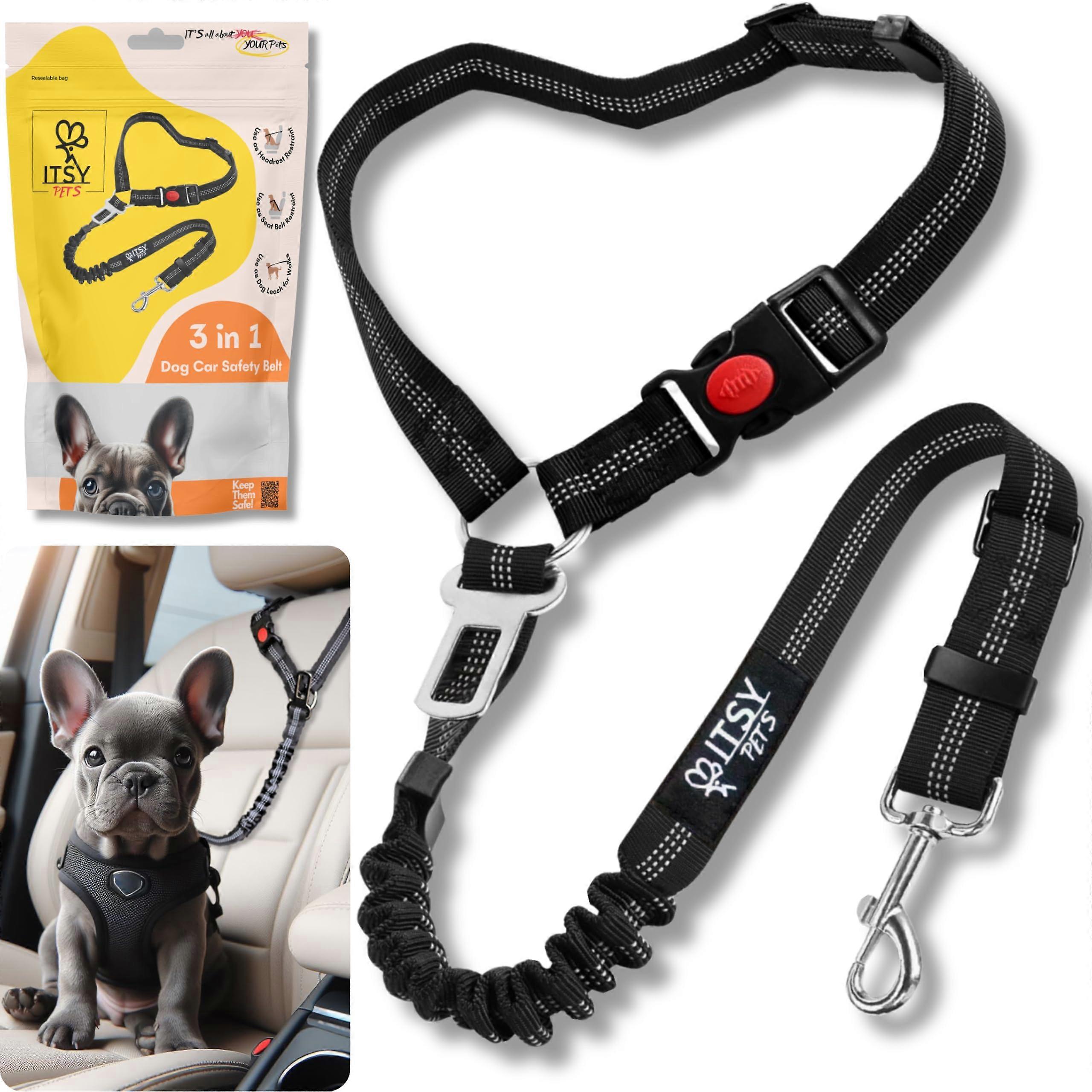 Dog Seat Belts for Cars UK Compliant, Adjustable Heavy-Duty Harness with Elastic Bungee, Lockable Buckle & Reflective Strap