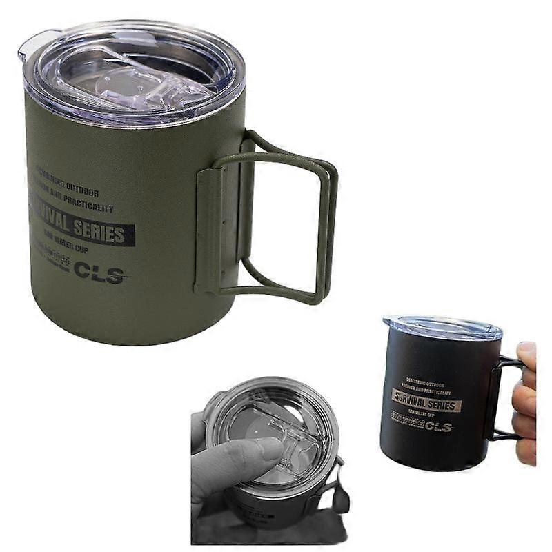 Teacup suitable for camping, double-layer 304 steel for effective heat preservation, foldable handle takes up no space