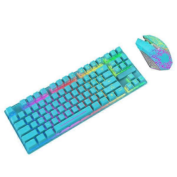 1 Set T87 Wireless Keyboard Fast Response Long Standby Waterproof Laptop Gaming Desk Mouse Compatible Notebook La Blue