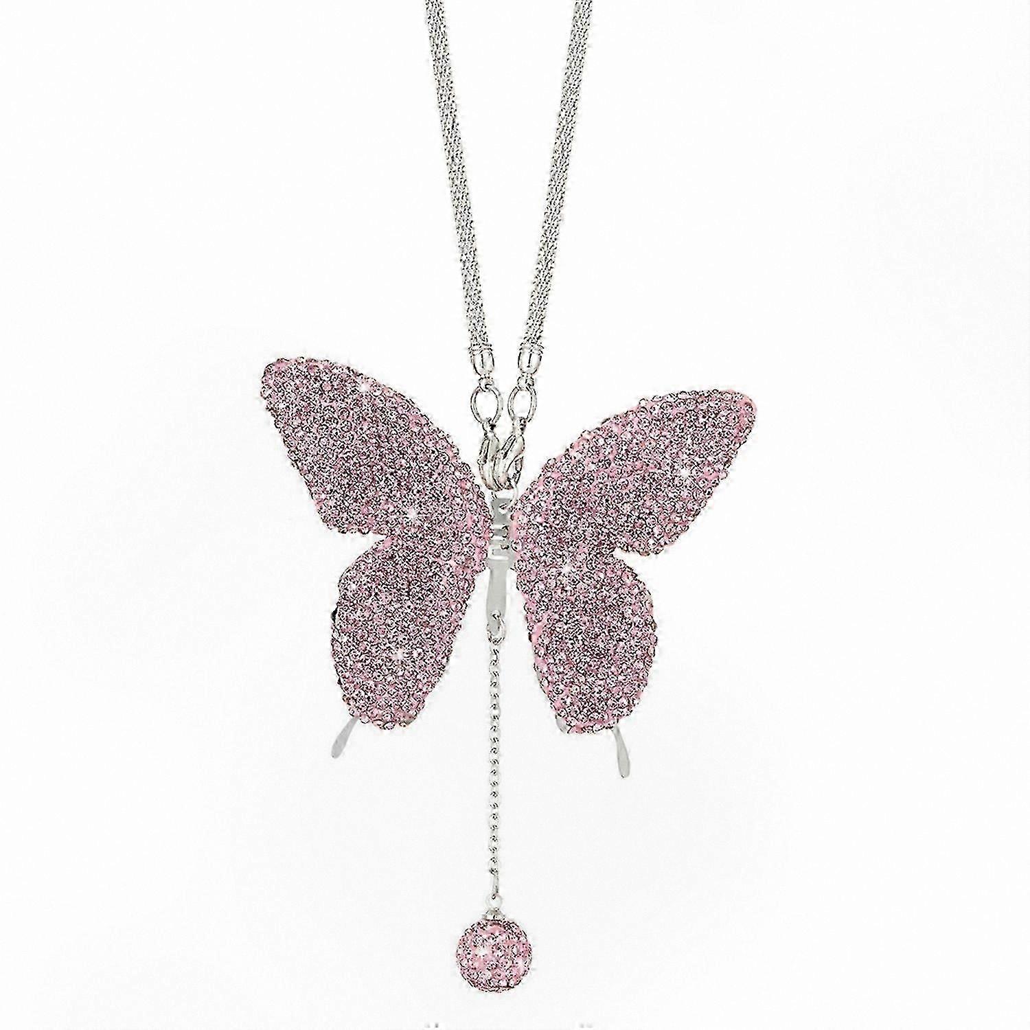 Crystal Butterfly Car Mirror Charm for Rear View Decoration with Faux Gemstones