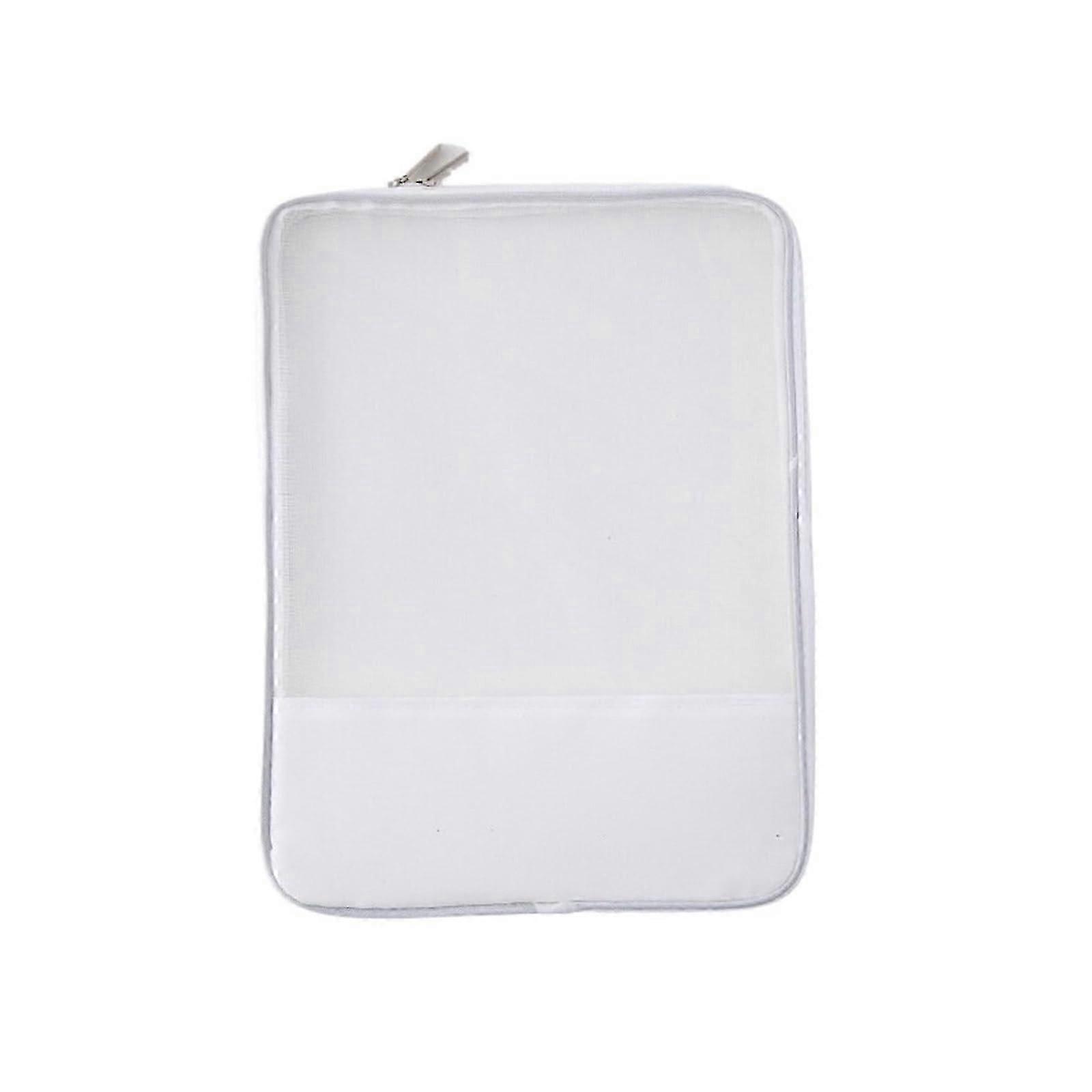 Mesh Zipper File Folders with Pockets, Transparent Document Storage Box, White File Bag