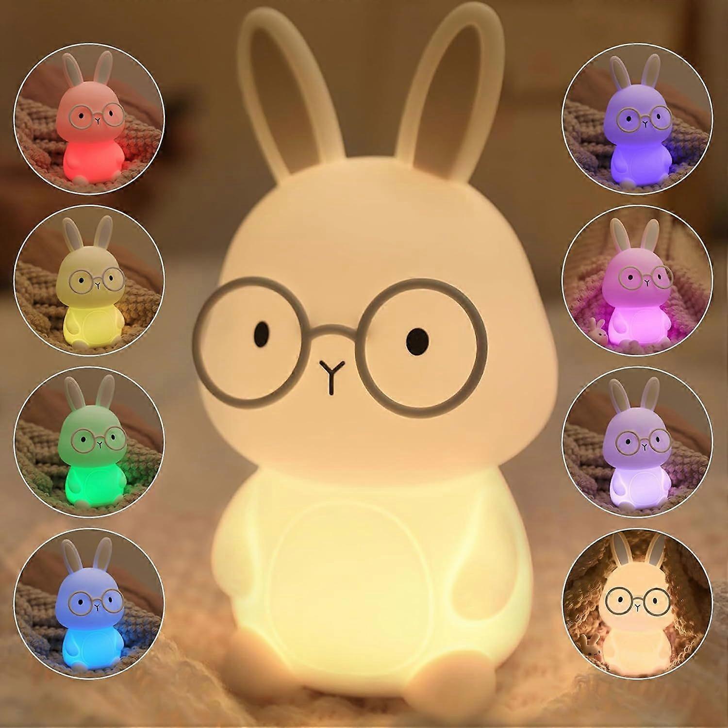 Bunny Night Light for Kids, Soft Silicone Nursery Lamp, 7-Color Glow, 3-Level Dimmable Warm Light(White)