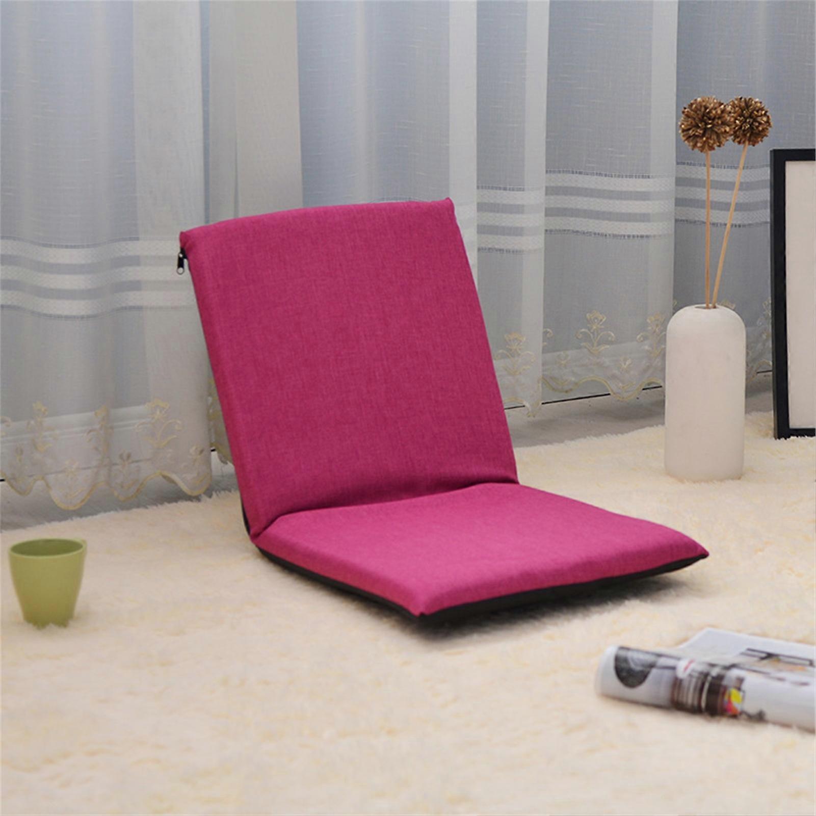 Foldable Single Sofa Rose Red Linen 6-Level Adjustable Lounge Chair