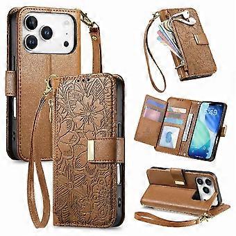 Flip Case for iPhone 17 Pro Full Protection Gift Choice Kickstand Viewing Floral Embossed Wallet Function