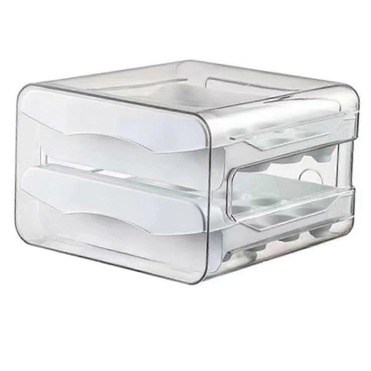 2-Layer Egg Storage Box for Refrigerator - Fresh-Keeping Plastic Drawer Organizer, Large Capacity Kitchen Rack White