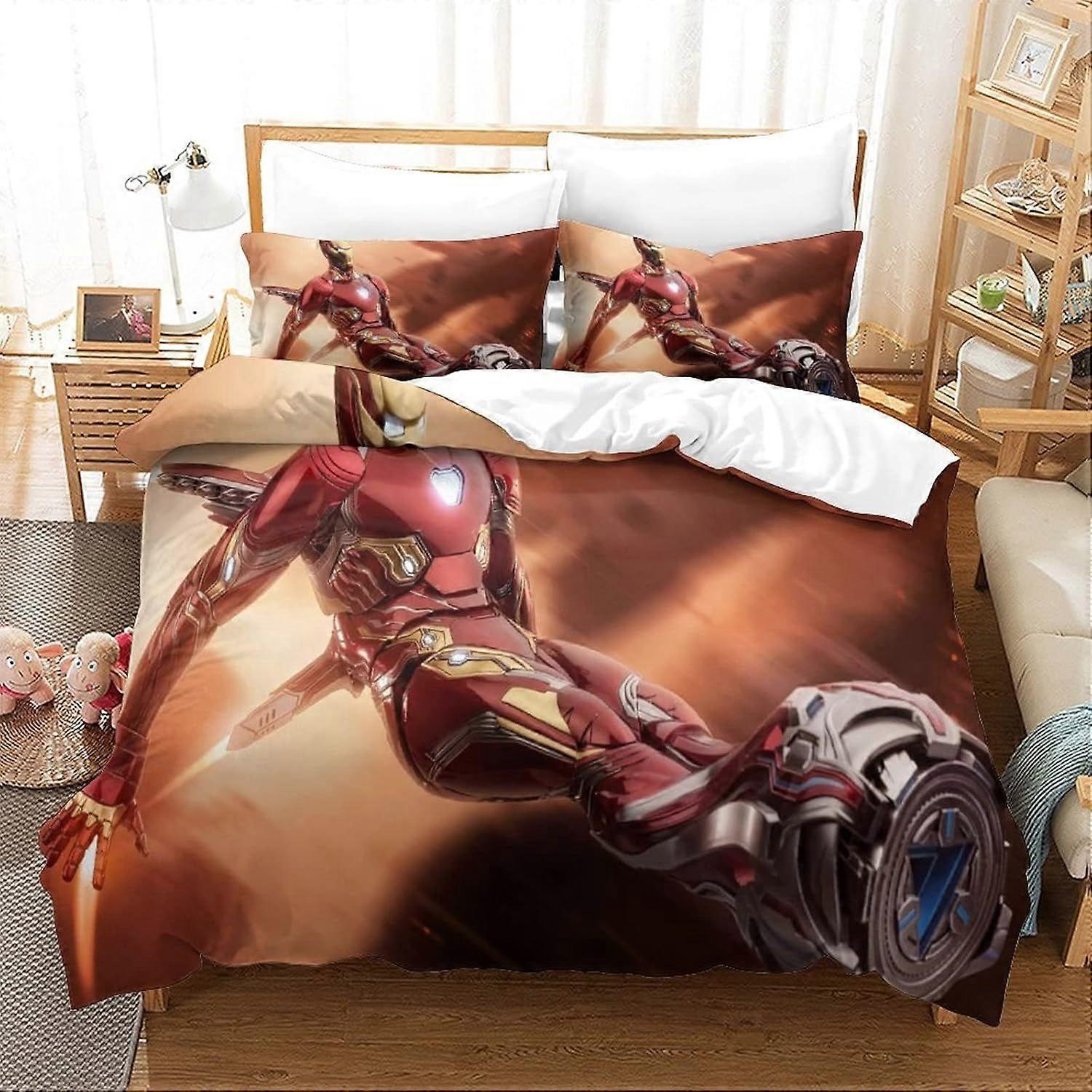 King Duvet Cover Set Iron Man Printed Duvet Covers King Size Bedding Sets Extra Soft Microfiber Easy Care Hypoallergenic 140x200cm