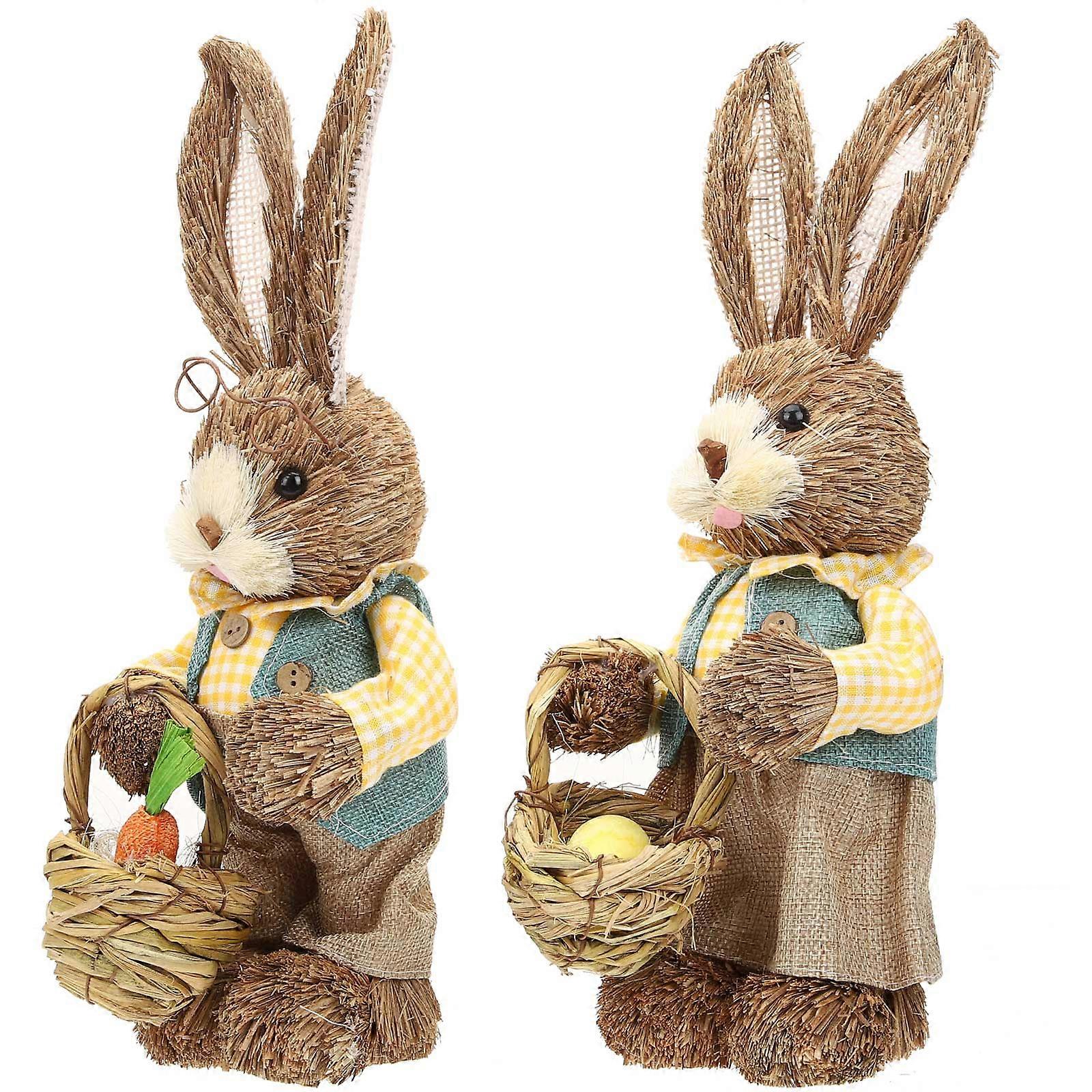 Easter Straw Woven Bunny Decorations for Garden Decor 4Pcs Set