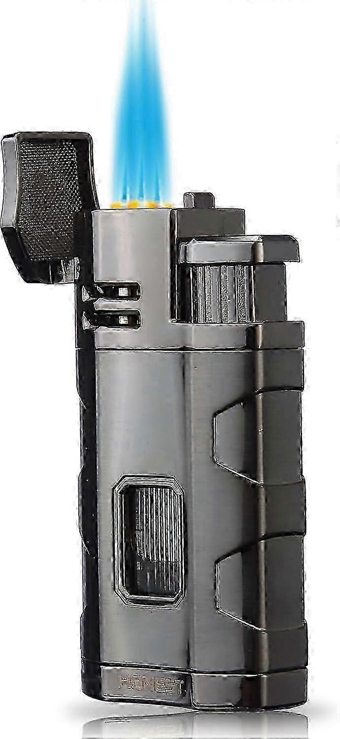Torch Lighter Triple Jet Flame Refillable Butane Cigar Lighter Windproof Lighter with Cigar Punch Rest Holder - Butane Not Included (Black)
