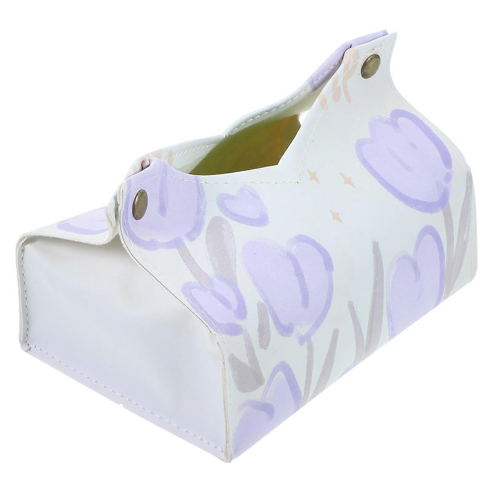 Violet Tissue Box Cover PU for Storage Rectangle Tulip Design