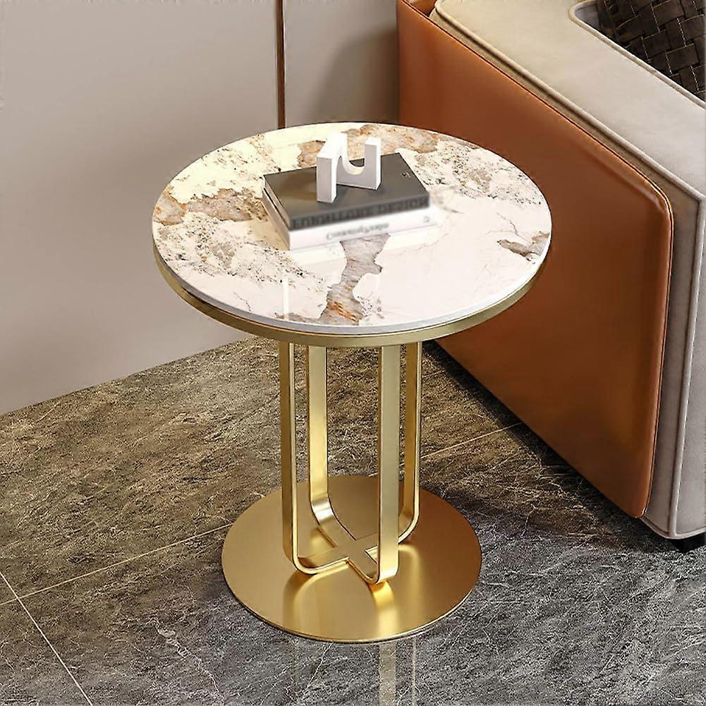 Modern Round Gold Side Table Gray Finish For Living Room And Bedroom Small Space Accent End Table