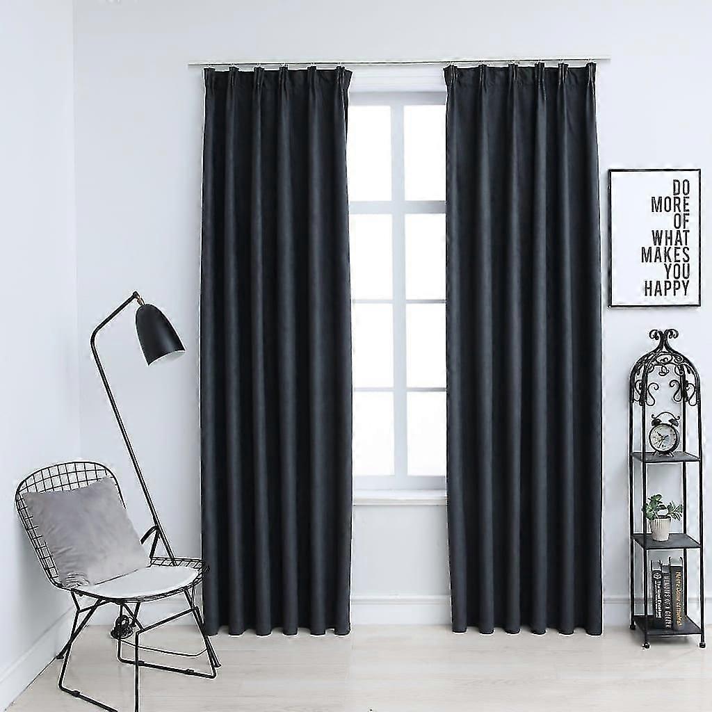 Blackout Curtains With Hooks 2 Pcs Anthracite 140x225 Cm