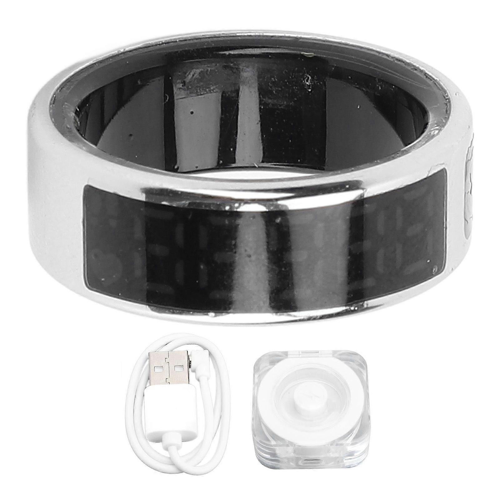 Smart Ring Fitness Tracker Men Women Touch Screen IP68 Health Exercise Redord Steps with Charging Bay Silver Size 9(19mm / 0.75in)