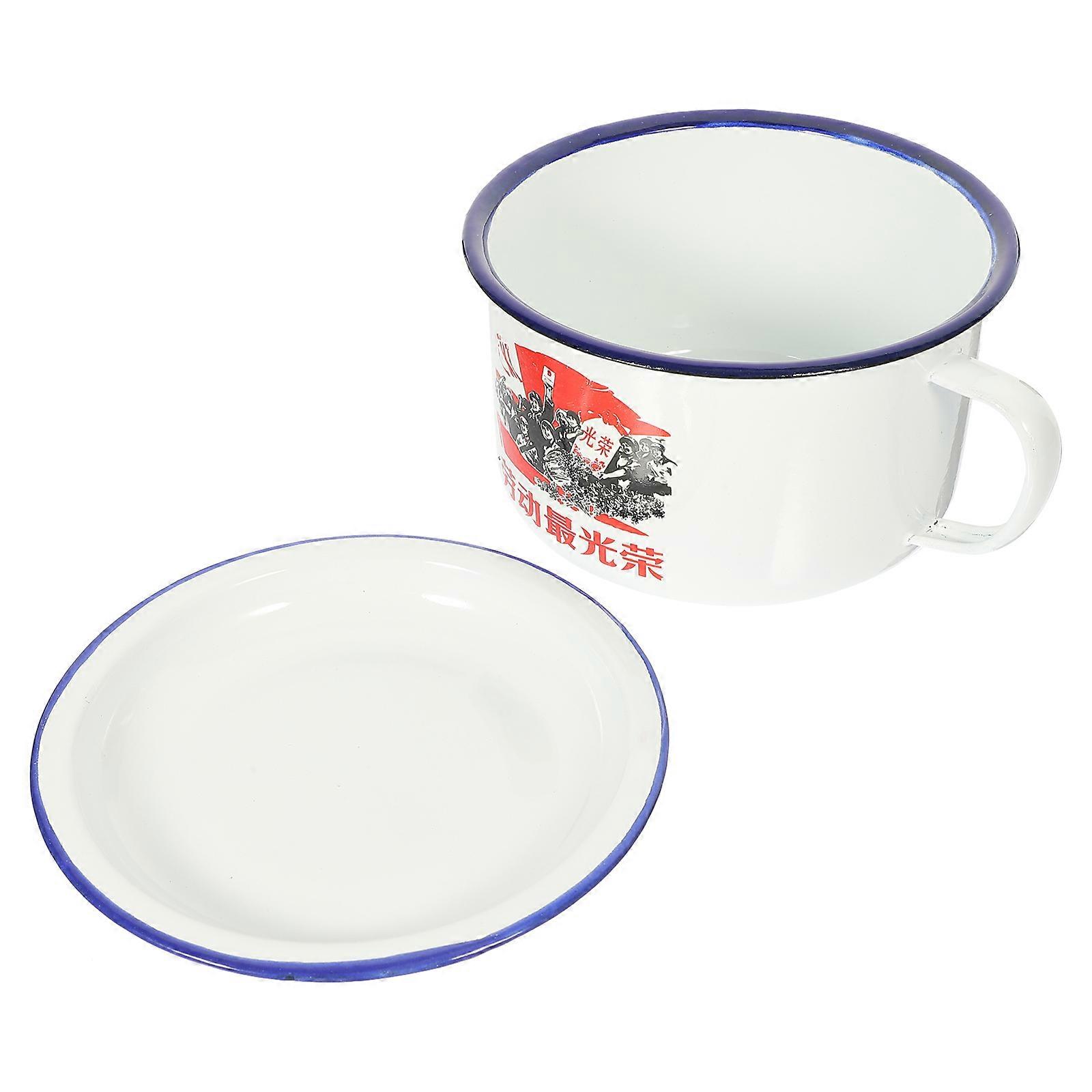 Portable Soup Bowl 1 Set of Kitchenware Bento Bowl Round with Handle 7.1X6.1X3.3In Food Storage Simple Retro Look