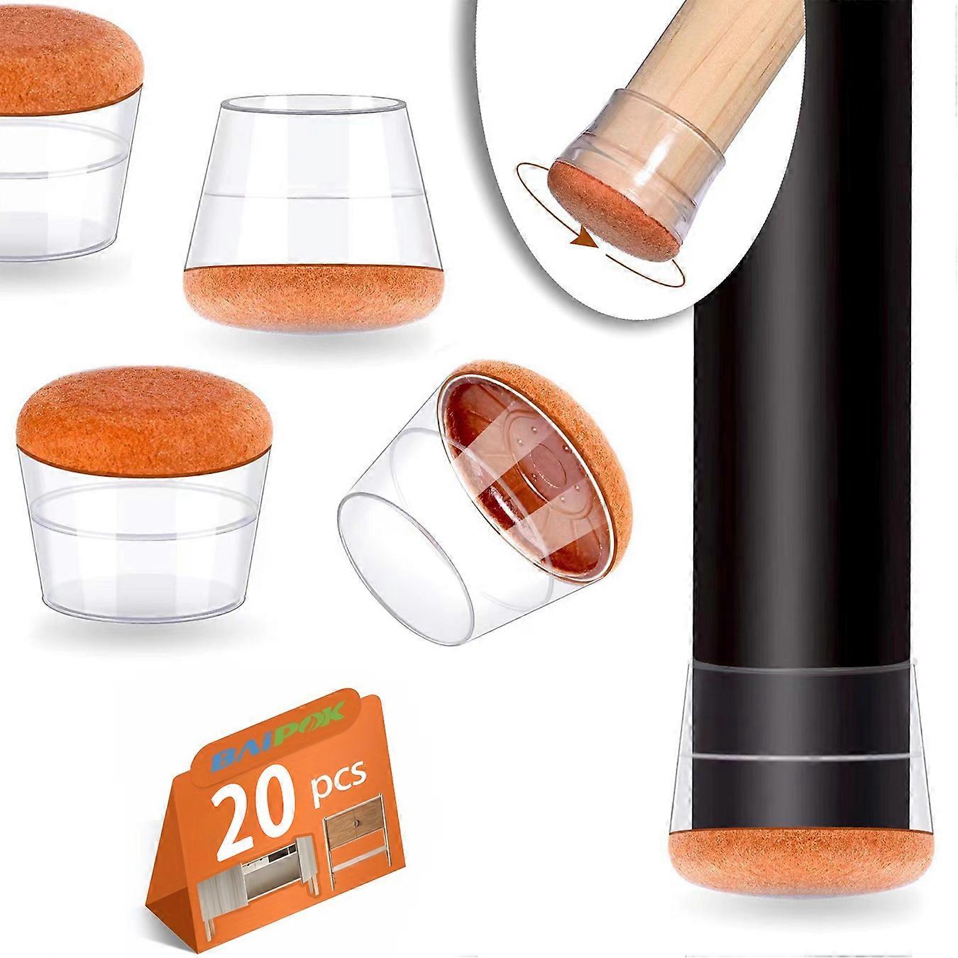 20pcs Round Silicone Chair Leg Floor Protectors With Felt Pads, Caps With Locking Design, Anti-Scratch, Noise Reduction