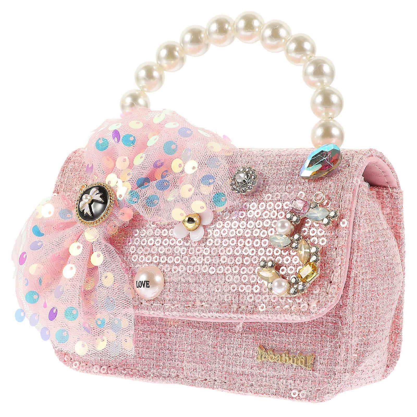 3Pcs Little Girl Crossbody Handbag With Imitation Pearl Handle Suitable For Daily Use 14.2X6X10CM Storage
