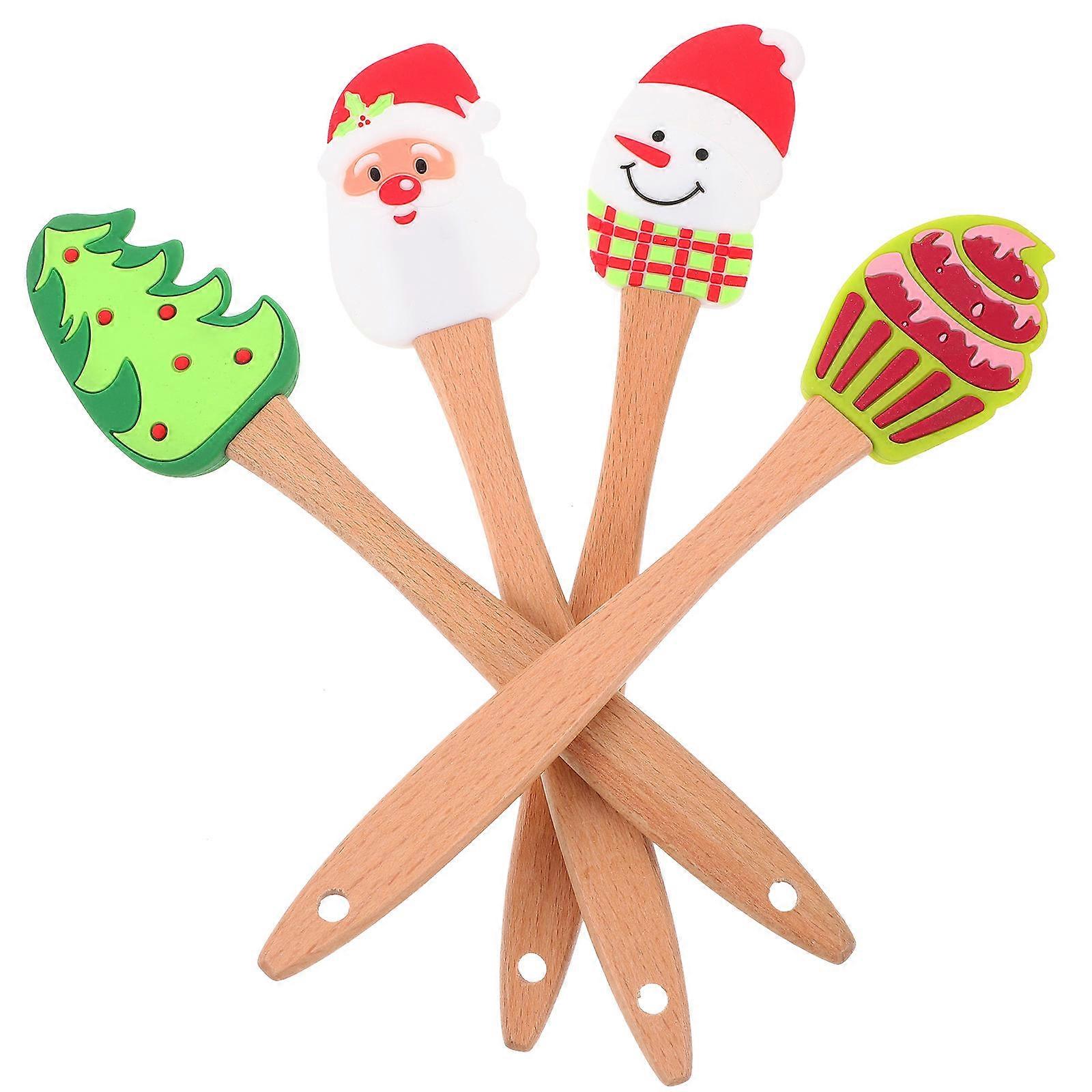 8 Pcs Christmas Themed Silicone Spatula With Wood Handle Ideal For Kitchen And Bakery Baking Needs 22.8X4.7CM High Temperature Resistant