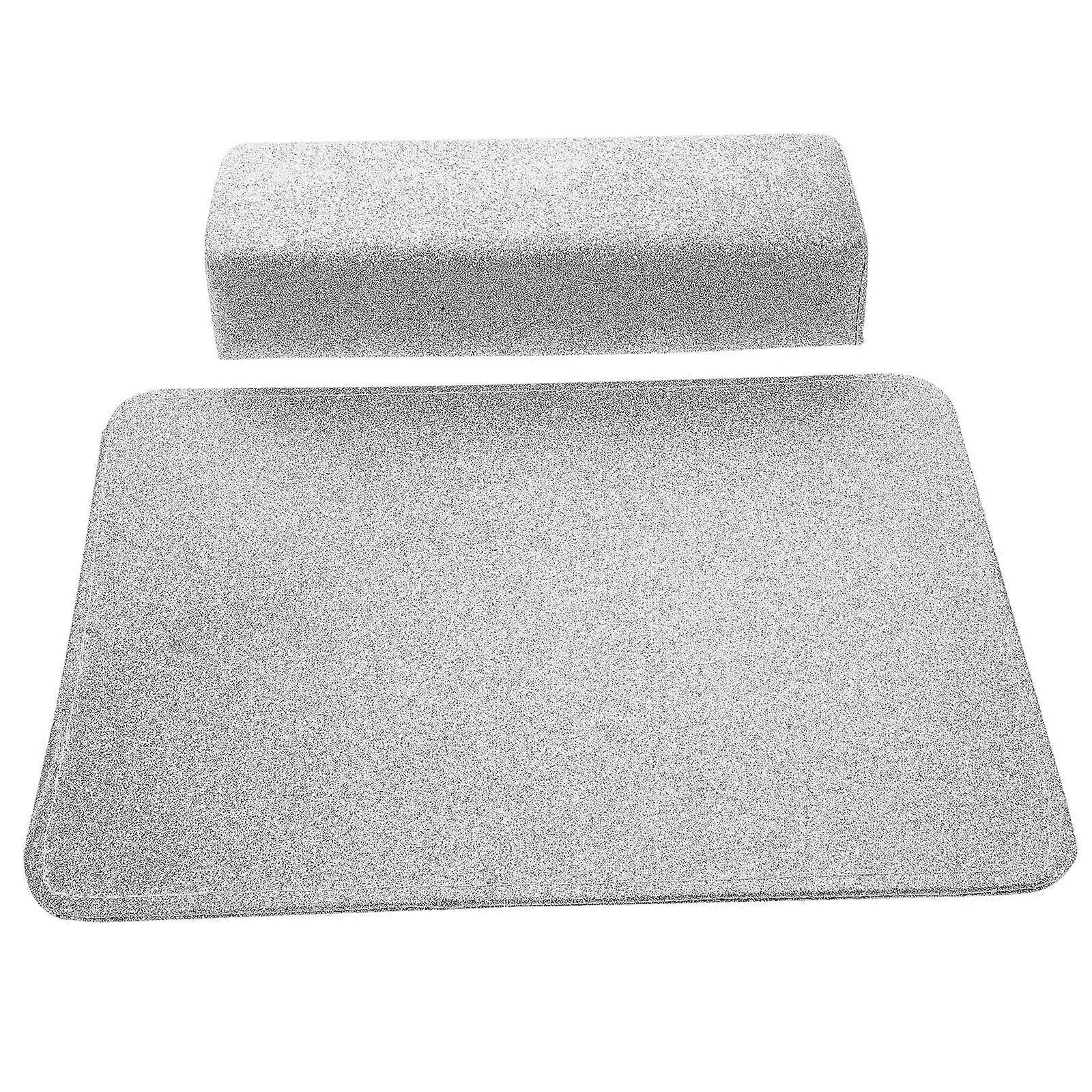 Nail Arm Rest for Manicure 3Sets Silver PU Hand Cushion and Mat Set