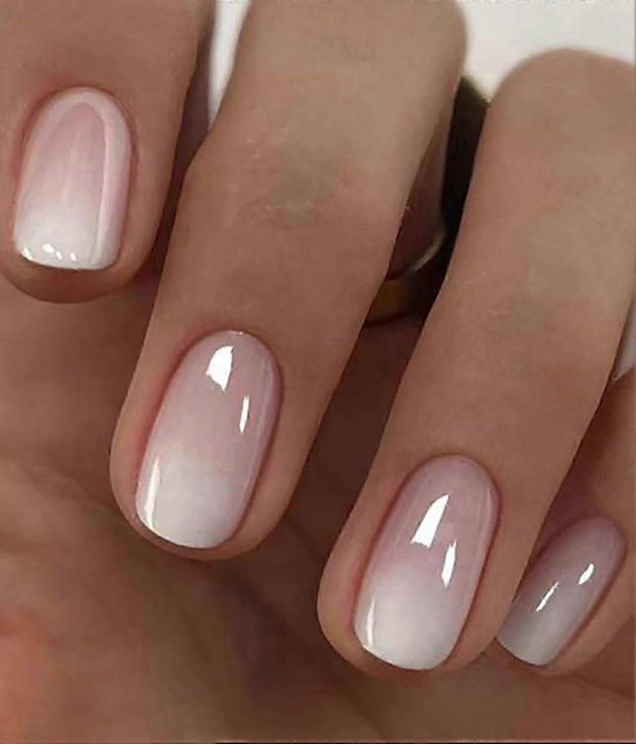 Gradient Short Press on Nails Square Chrome False Nails with Design French