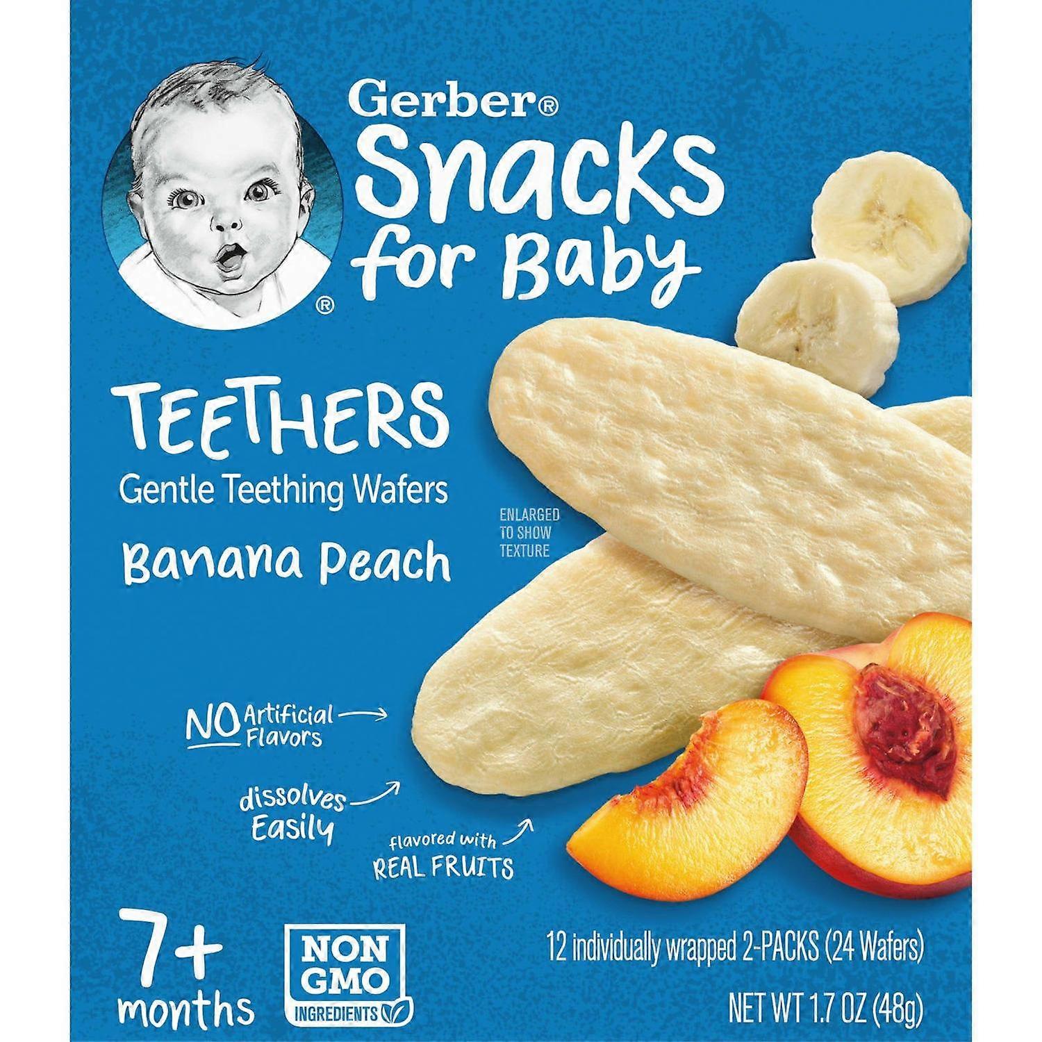 Gerber, Snacks for Baby, Teethers, Gentle Teething Wafers, 7+ Months, Banana Peach, 12 Packs, 2 Wafers Each