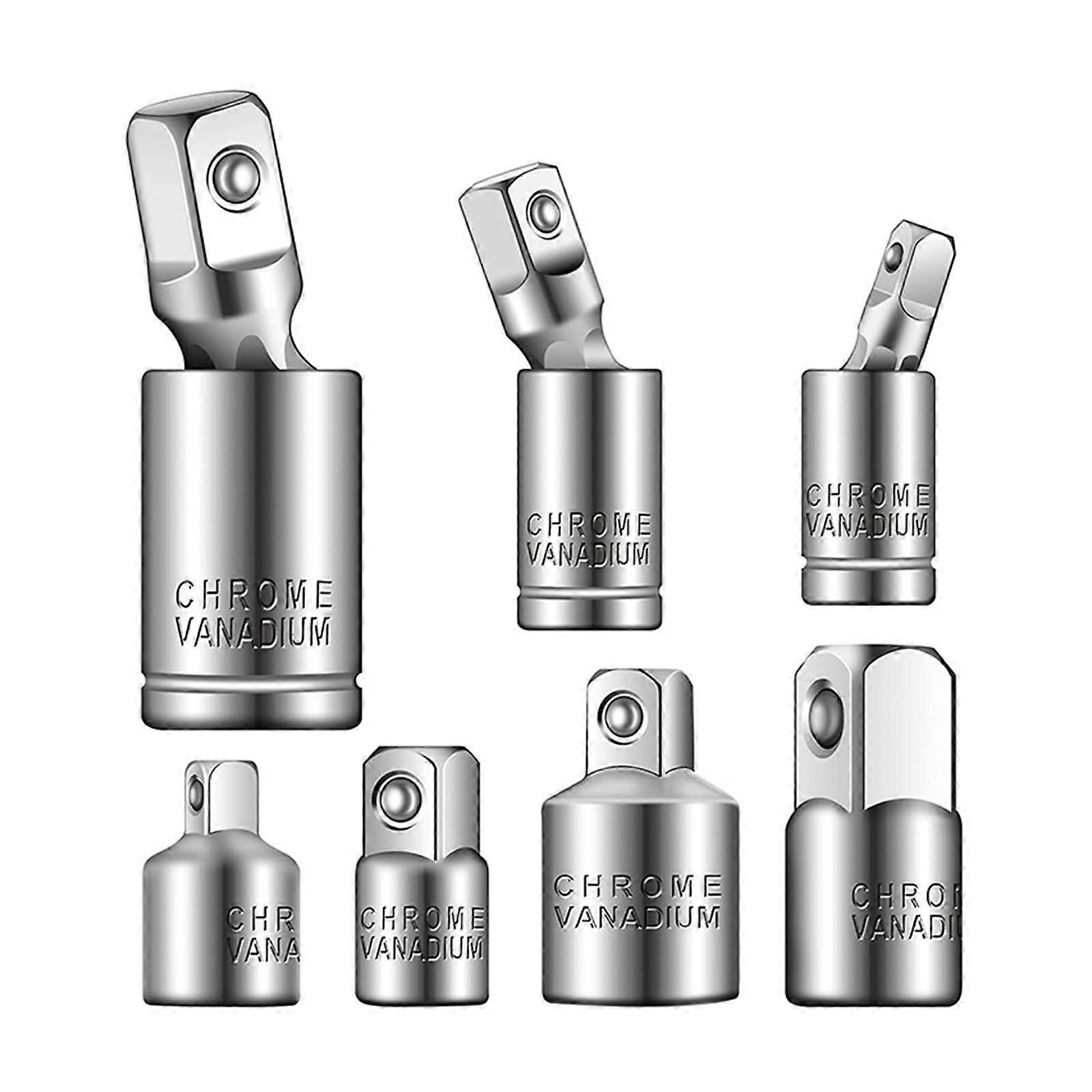 UJoint Impact Socket Adapter Set 1/4 3/8 1/2 Inch Drive, Reducer Kit, 2 Adapters, 2 Reducers, Silver, 7Pack