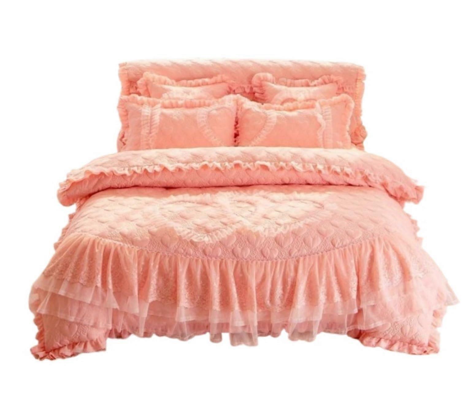 Modern Quilt Covers 4Piece Bed Sheet Set, Quilted Bedspread Set, Solid Color Coverlet Bedding, Orange 2m