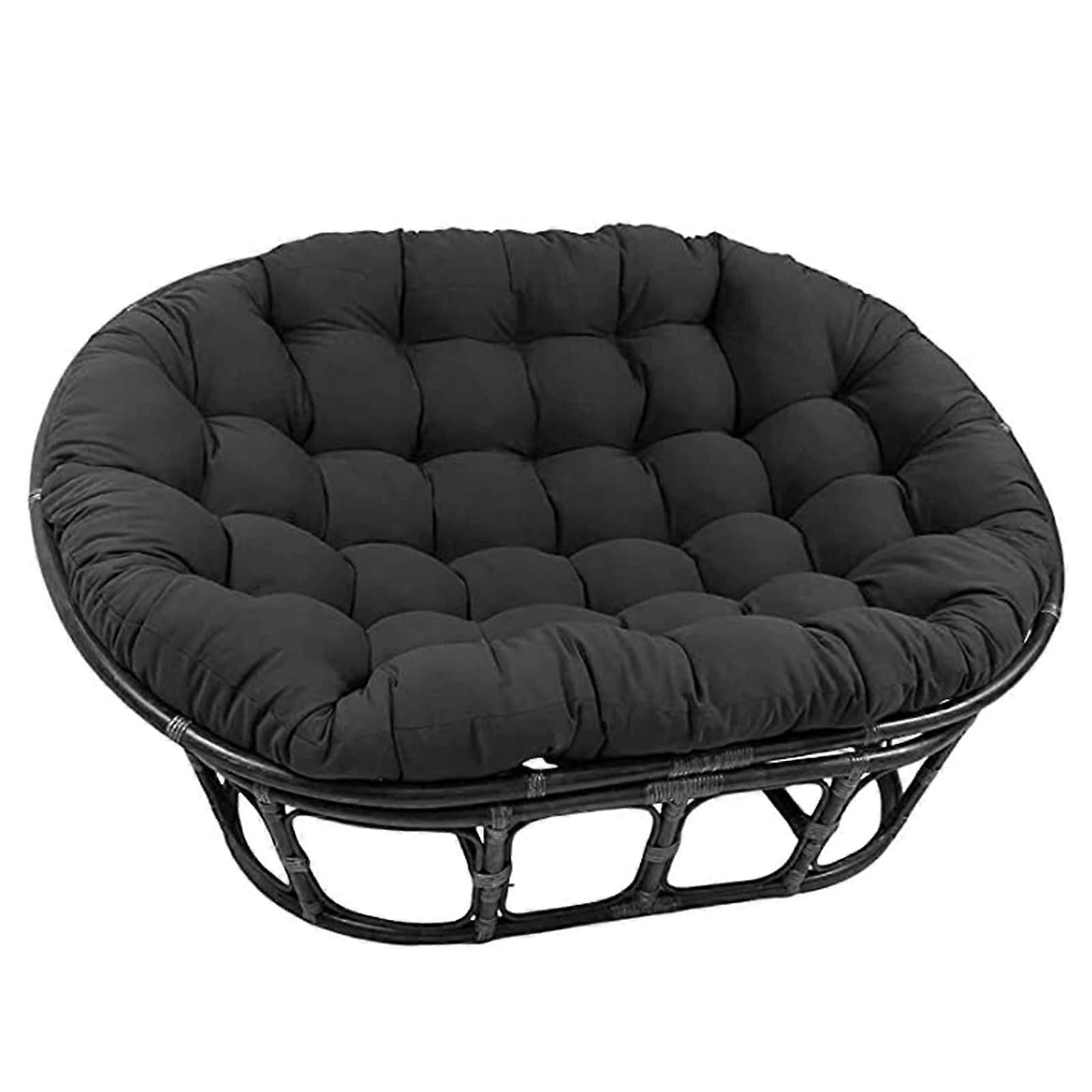 Double Oversized Papasan Egg Chair Cushion Waterproof Rattan Swing Pad With Ties Four Corner Arc Design Black 170x120 CM