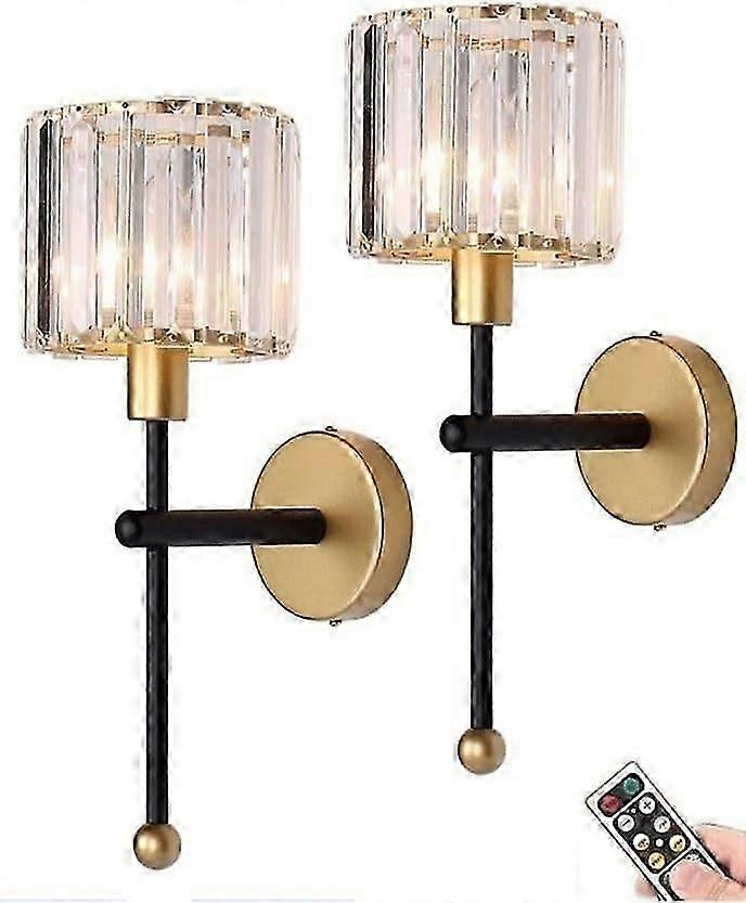 Appliques murales modernes en cristal de verre fonctionnant à piles Ensemble de 2, appliques murales rechargeables en or avec télécommande or noir