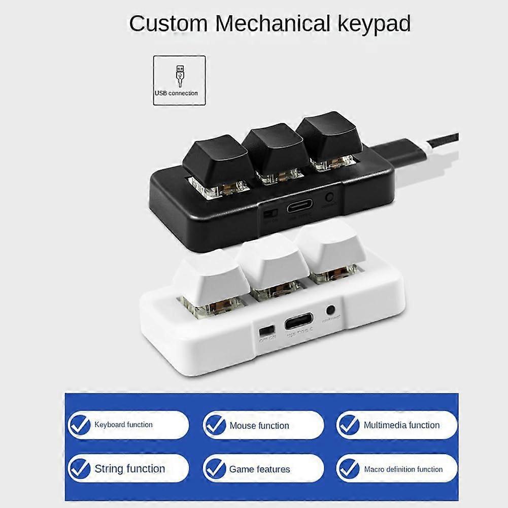 USB Custom Programming Macro Knob Keyboard  3Key Mini Macro Pad For Copy Paste Gaming  White Keyboard