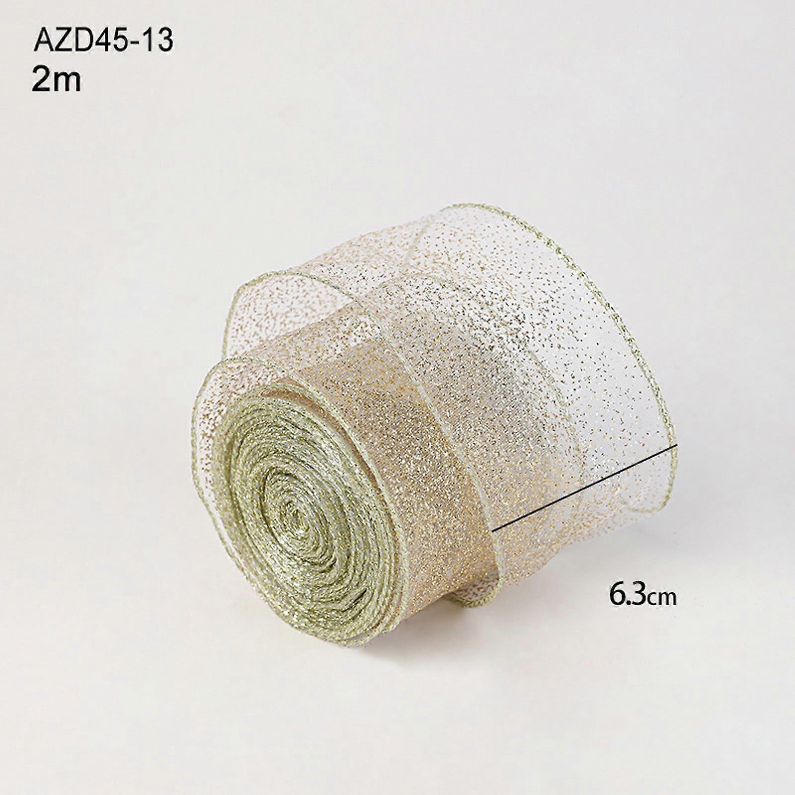 JingChun Gold and White Ribbon for Christmas Trees - 1 Roll, Gold Wire Mesh Ribbon for Wreaths and Tree Decoration