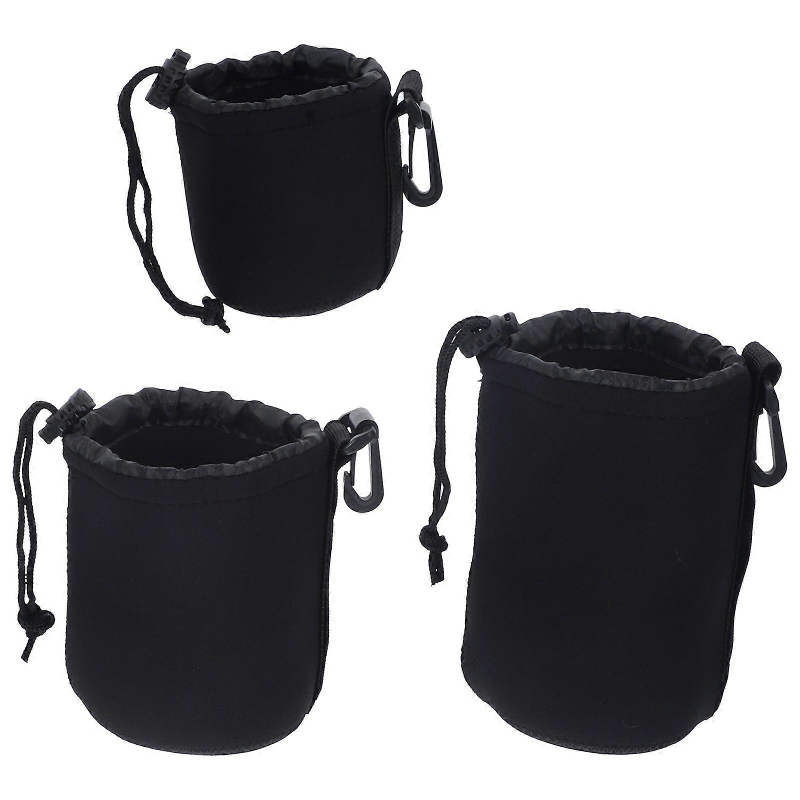 3pcs Camera Lens Case Neoprene Drawstring Slr Camera Outdoor Lens Pouch