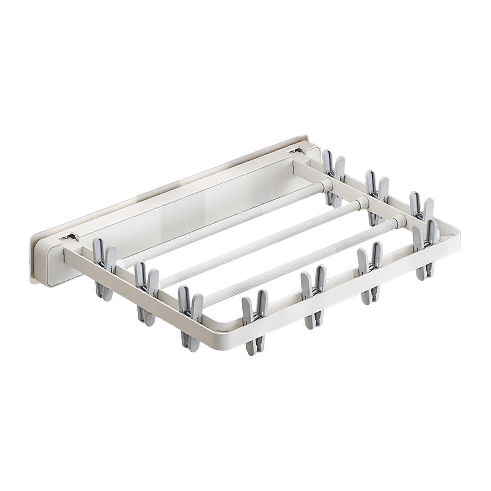 Wall Mounted Drying Rack Foldable Sock Rack With 10 Clips And 10Clamp Rod SpaceSaving Towel Holder For Balcony RV