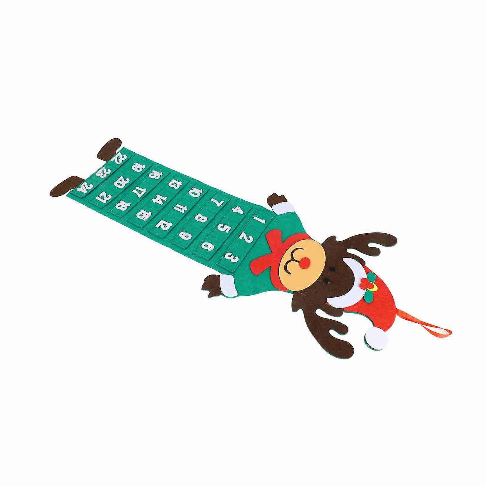 Felt Xmas Advent Calendar 24 Days Pockets Washable Wall Hanging Countdown Calendar Decoration Elk 