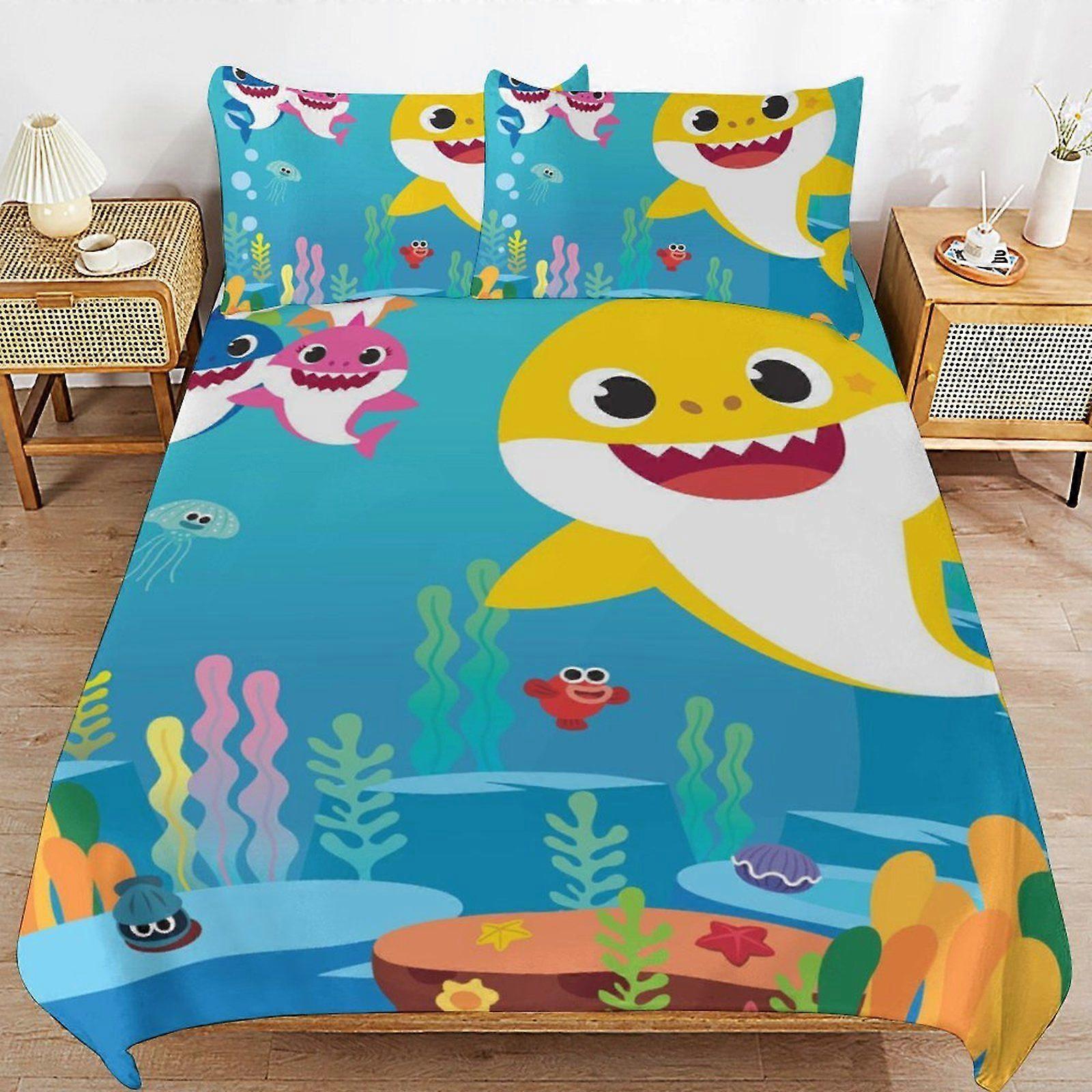 e489 Baby Sharks Big Show Gentle Handling Long Use Finish Smooth Zipper Function Duvet Cover Sets Comfortable Sleep p489