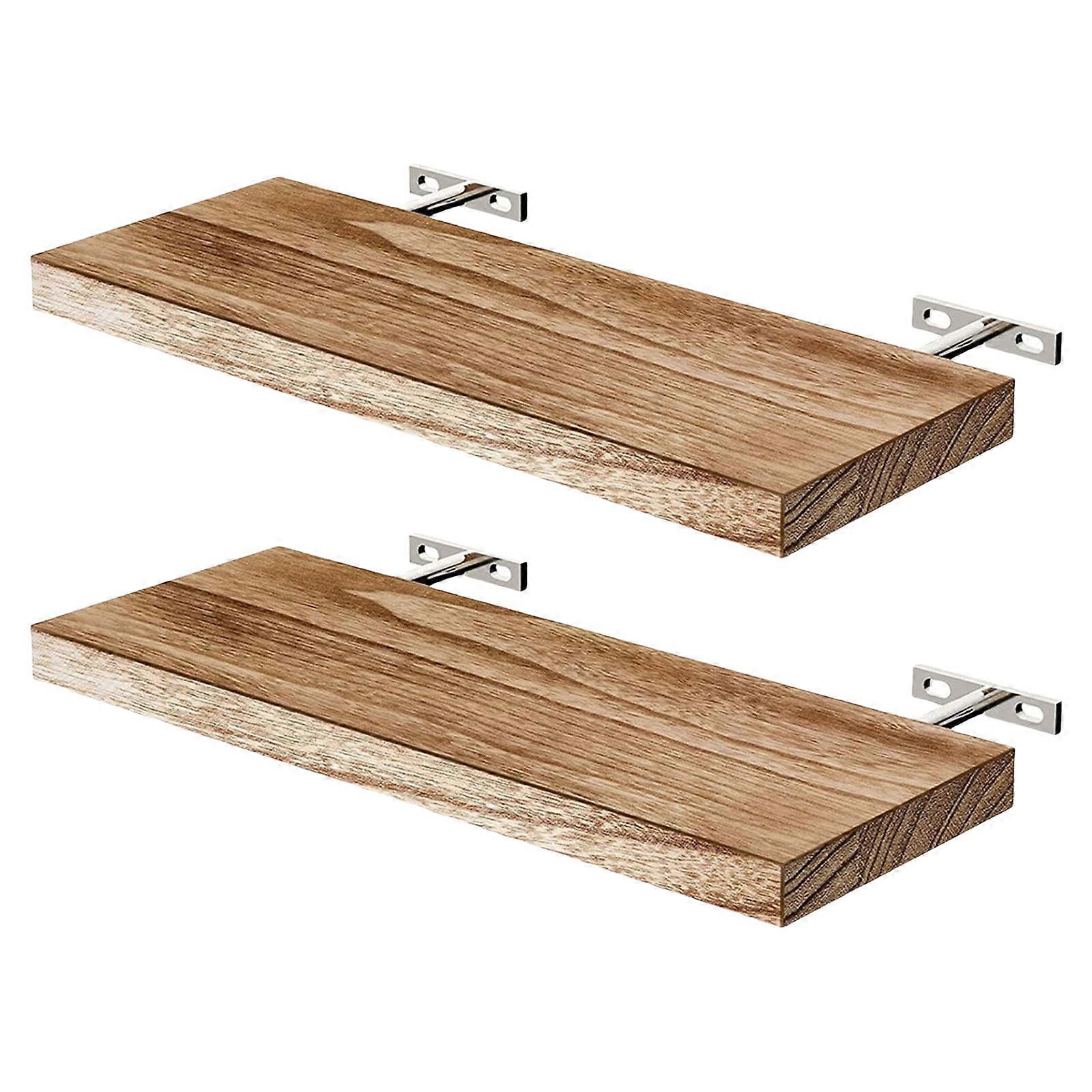 Set of 2 Modern Wood Wall Shelves Space Saving 10kg Capacity Floating Shelf No Tools Assembly Light Brown Finish Multicolor